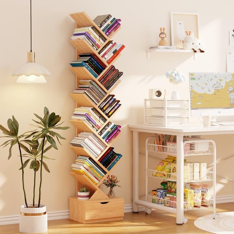 简易小书架落地置物架客厅儿童实木书柜子学生家用一体靠墙阅读架