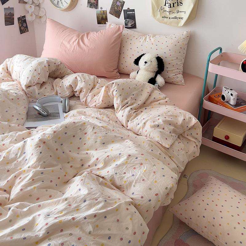 彩色点点水洗棉被套150x200x230单被罩床上四件套被单三件套
