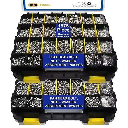爆款跨境盒装螺丝1575pcs304不锈钢螺丝螺母套装组合盘头沉头螺钉