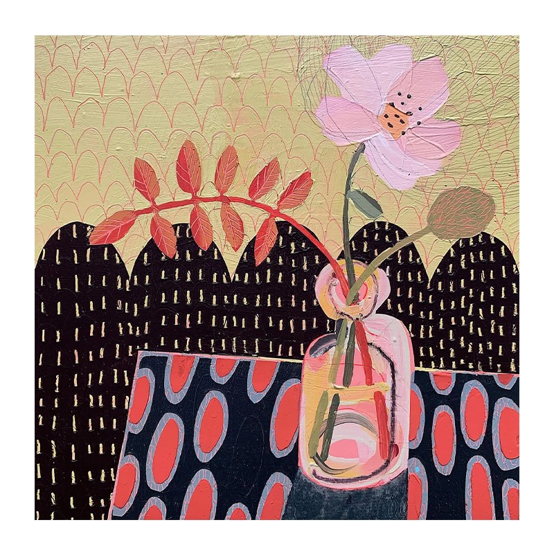 客厅小众艺术装饰画抽象极简花卉手绘油画中古风走廊过道玄关挂画图片