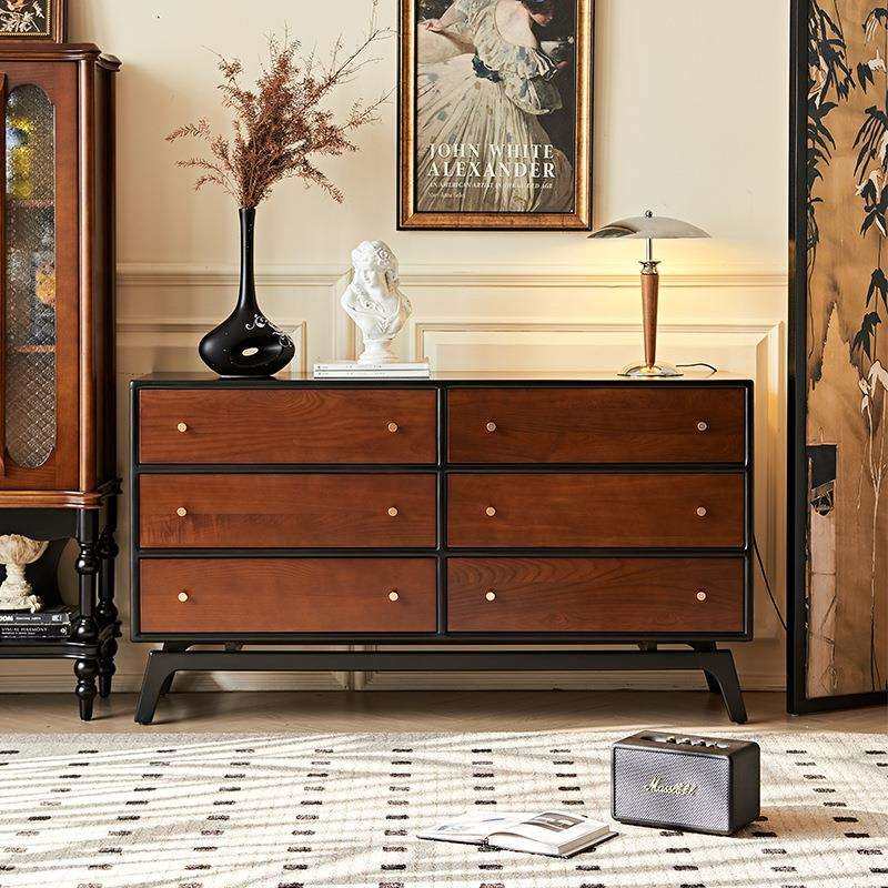 法式复古餐厅实木斗柜家用中古风高脚民宿卧室床尾收纳置物六斗柜