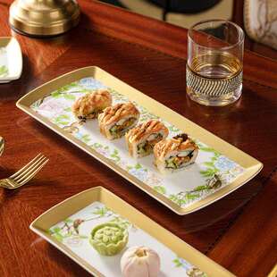 琴瑟和鸣陶瓷餐盘长方形家用轻奢吐骨碟小吃寿司盘子点心菜盘