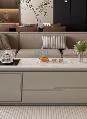 fLE灰色高端高级现代简约岩板茶几电视柜高挡轻奢方形储物柜大小