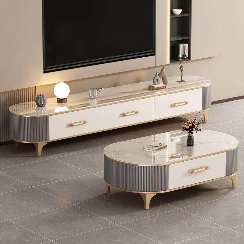 茶几客厅轻奢岩家庭用新款小户型现代简约一体椭圆电视柜组合岩板