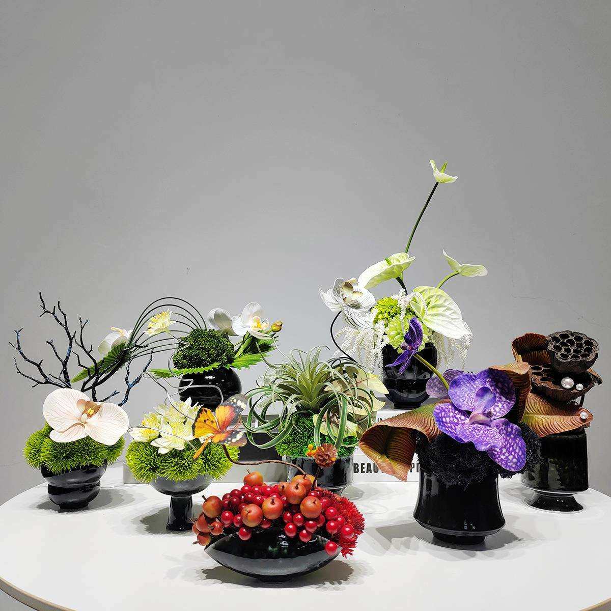 新中式轻奢仿真花艺办公室客厅餐桌茶几桌售楼部洽谈桌装饰品摆件