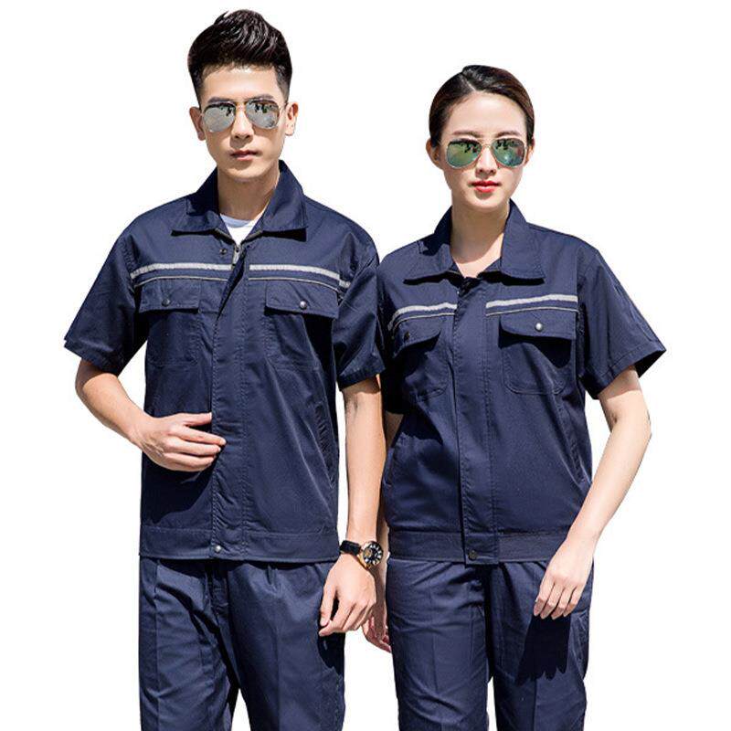 防静电工作服夏季薄款短袖汽修厂加油站反光条耐脏工作服套装耐磨