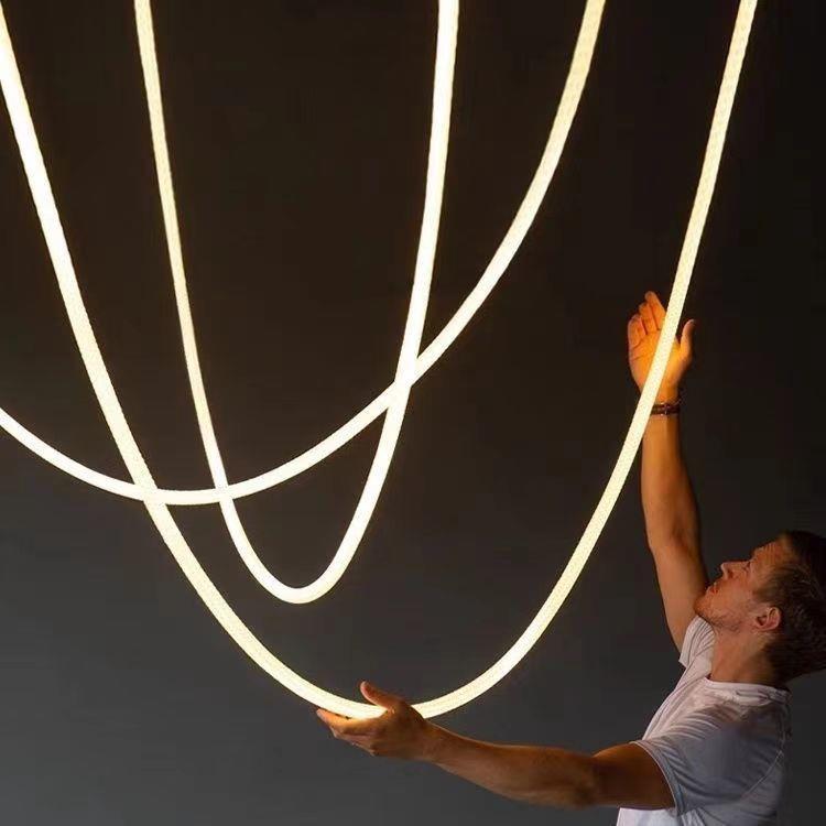 极简线条灯设计师客厅餐厅loft挑高挑空复式楼别墅楼梯间线条吊灯