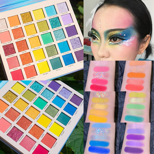舞台妆彩色眼影盘亮晶晶闪粉珠光哑光儿童表演出红色紫色蓝色绿色