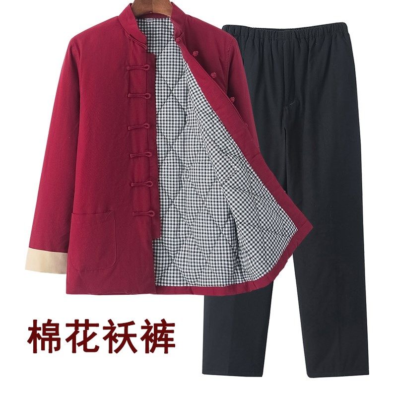 中式加厚套装男纯棉花唐装棉袄中老年棉衣古风汉服外套中国风冬装