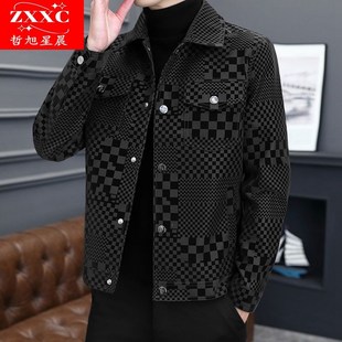 春秋新款 外套高档软皮衣夹克中青年休闲潮流翻领皮茄克男 中年男士