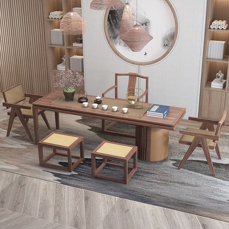新中式茶桌椅组合北美黑胡桃木家用长桌板凳可定制别墅茶室泡茶台,住宅家具,家用茶台/茶桌,淘宝优惠券,粉丝福利购,淘宝优惠卷