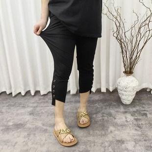 显瘦弹力薄款 小直筒休闲裤 不规则裤 夏装 女裤 胖mm修身 脚八分裤 大码