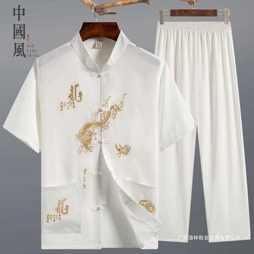 中国风唐装男中老年爸爸夏季休闲晨练服短袖爷爷装太极服长袖