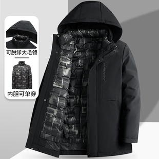 冬季男士中老年棉衣中长款加厚棉服可脱卸款棉袄中年爸爸冬装外套
