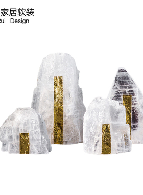 现代简约天然晶石新中式假山摆件样板间客厅酒店玄关软装饰品摆设