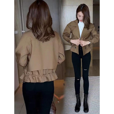 翻领短款风衣女2025春秋新款减龄收腰小个子时尚气质大衣短外套潮