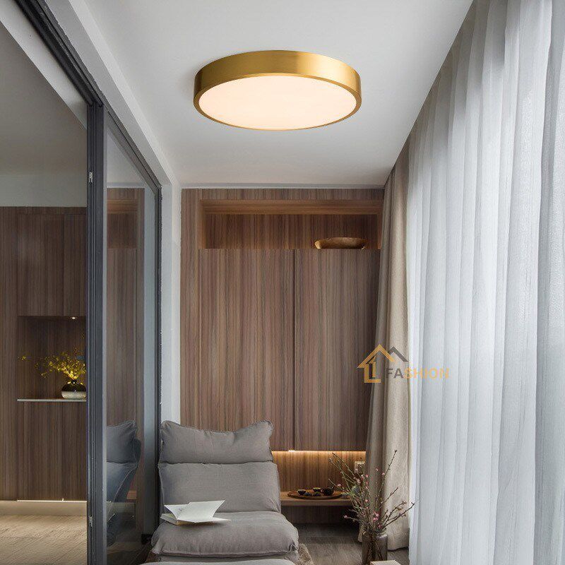 全铜轻奢吸顶灯北欧简约现代圆形超薄led卧室灯房间灯阳台过道灯