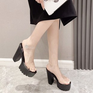 恨天高礼仪训练模特走秀鞋 防水台厚底舞台演出 13cm粗跟超高跟凉鞋