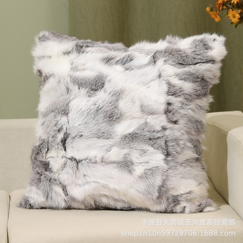 现代轻奢草黄色 兔毛抱枕 真毛皮草抱枕套 卧室客厅通用型抱枕