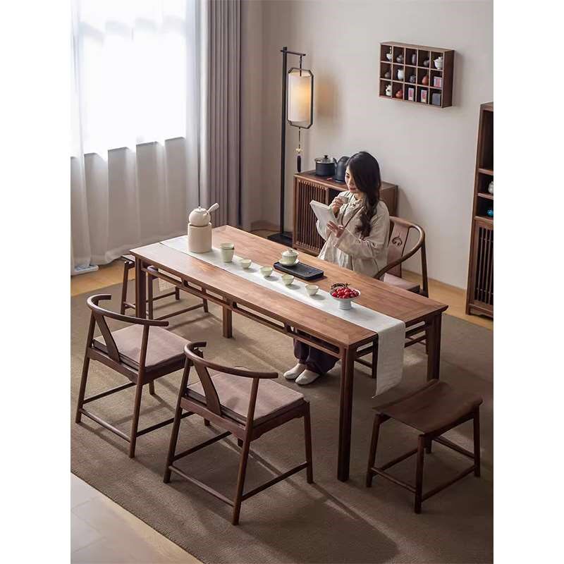 新中式实木茶桌椅组合北美黑胡桃木茶桌家用小户型茶台茶室喝茶桌