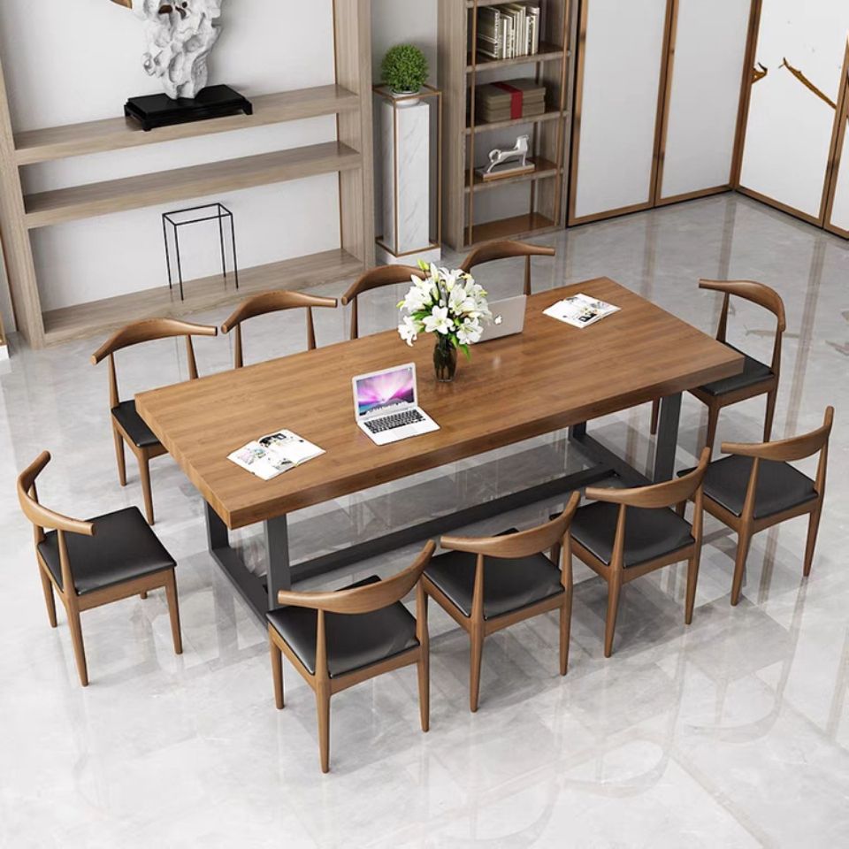 北欧实木长桌子工作台公司会议室桌椅组合商务办公桌长条大木板桌