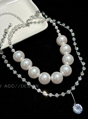 古堡公主 轻奢满钻双层珍珠项链轻奢小众设计感夸张个性颈链女