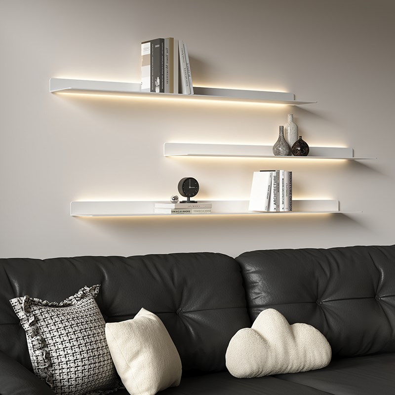 现代简约墙上置物架发光一字隔板商品展示架客厅背景装饰卧室书架