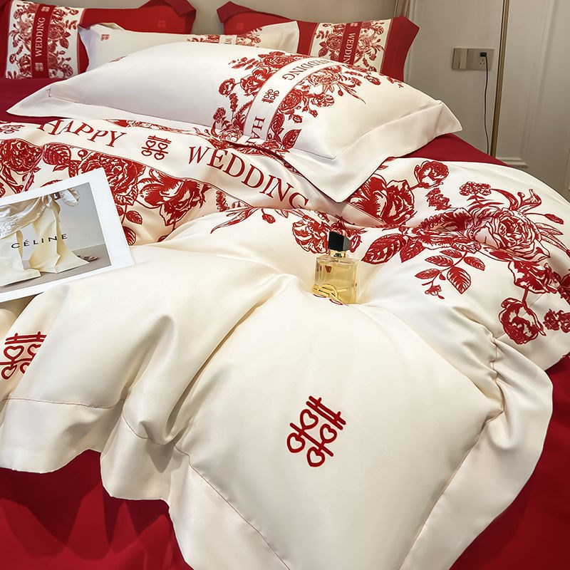 简约印花婚庆四件套结婚床单被套新婚陪嫁床上用品婚房喜被