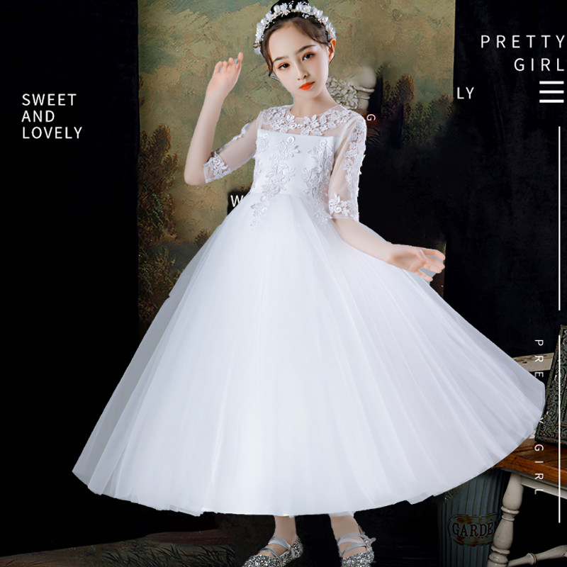 儿童公主裙白色主持人小女孩花童婚礼礼服蓬蓬纱女童婚纱钢琴演出,童装/婴儿装/亲子装,儿童礼服,淘宝优惠券,粉丝福利购,淘宝优惠卷
