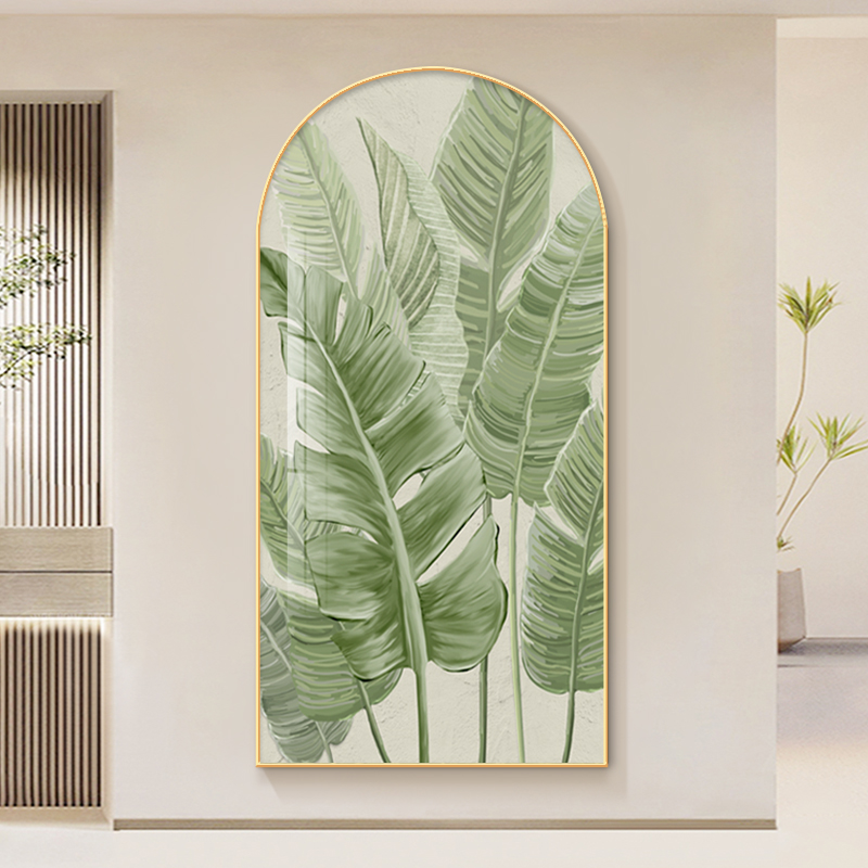 家大业大绿植入户玄关装饰画拱形正对门走廊过道尽头墙壁竖版挂画