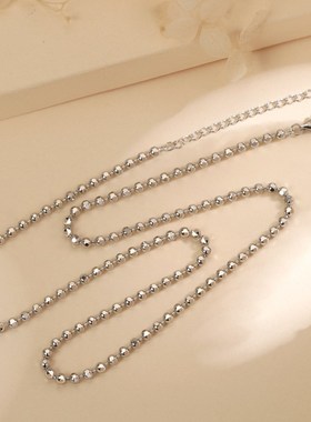 925通体纯银项链女生简约圆珠链百搭配链套链时尚锁骨链银饰品