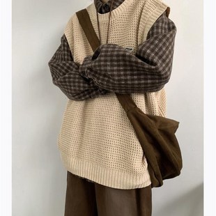 日系复古马甲男款春秋季套头外搭学院风毛衣青少年宽松背心针织衫