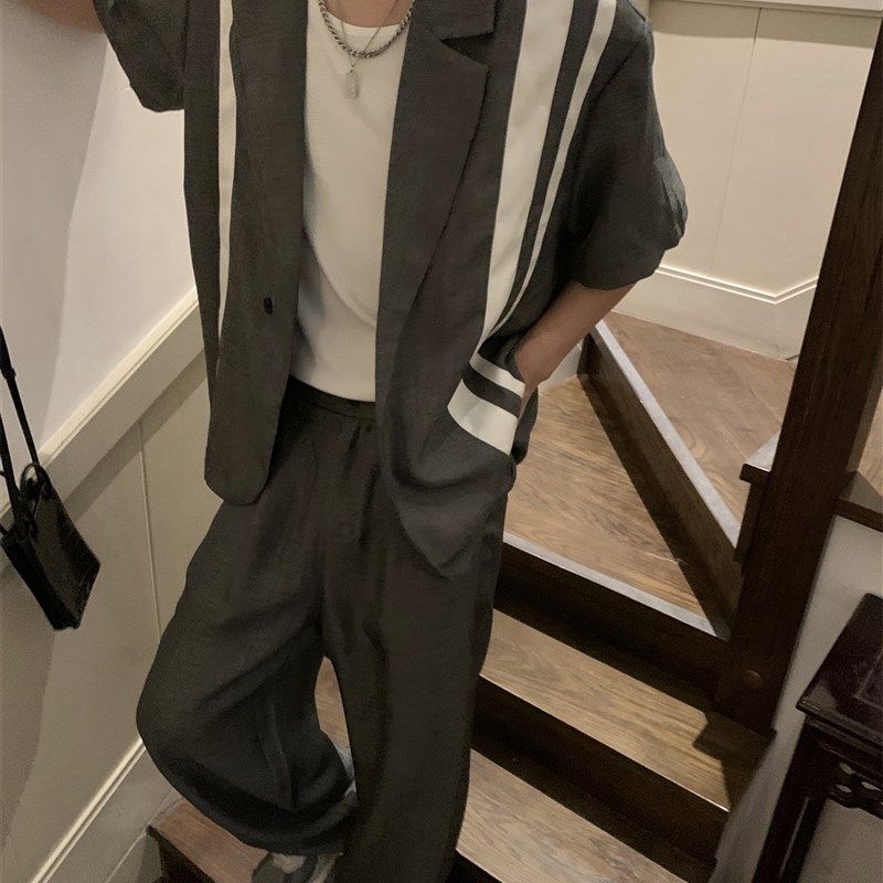 晨树 不一样的小状态气质款拼接垫肩西服套装时尚套装男装高级感,男装,时尚套装,淘宝优惠券,粉丝福利购,淘宝优惠卷