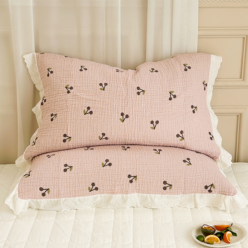 枕巾纯棉一对装2023新款花边韩系风大号全棉纱布枕巾盖防滑枕头巾