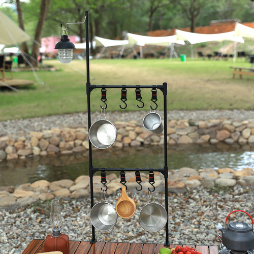 户外折叠桌面置物架灯架铝合金便携烧烤架桌边挂架多层配件餐具架