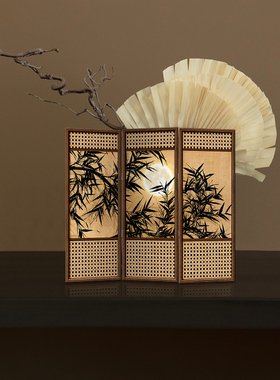 墨竹图桌面屏风摆件中国风茶室餐厅装饰画斗柜电视柜餐边柜摆台画