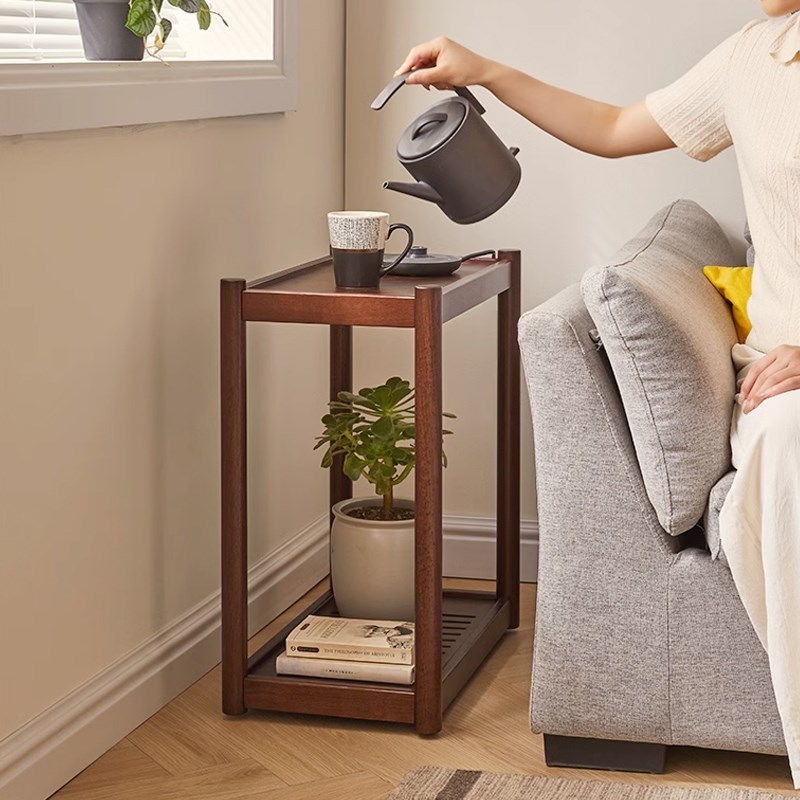 实木边几沙发角几小茶几迷你小桌子中古风茶水架带轮可移动小推车