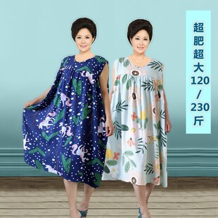 超肥超大码 睡裙女夏纯棉绸印花中青年胖mm孕妇妈妈睡衣200斤 无袖