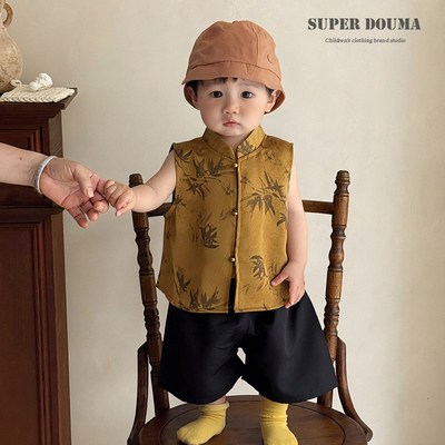 周岁男宝礼服男汉服夏季薄款新中式抓周中国古风夏款背心两件套装
