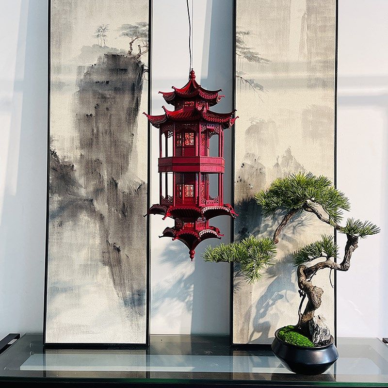 中国古建筑模型红色状元阁榫卯拼接创意镜像摆饰客厅会所高端挂饰,家居饰品,3D模型摆件,淘宝优惠券,粉丝福利购,淘宝优惠卷