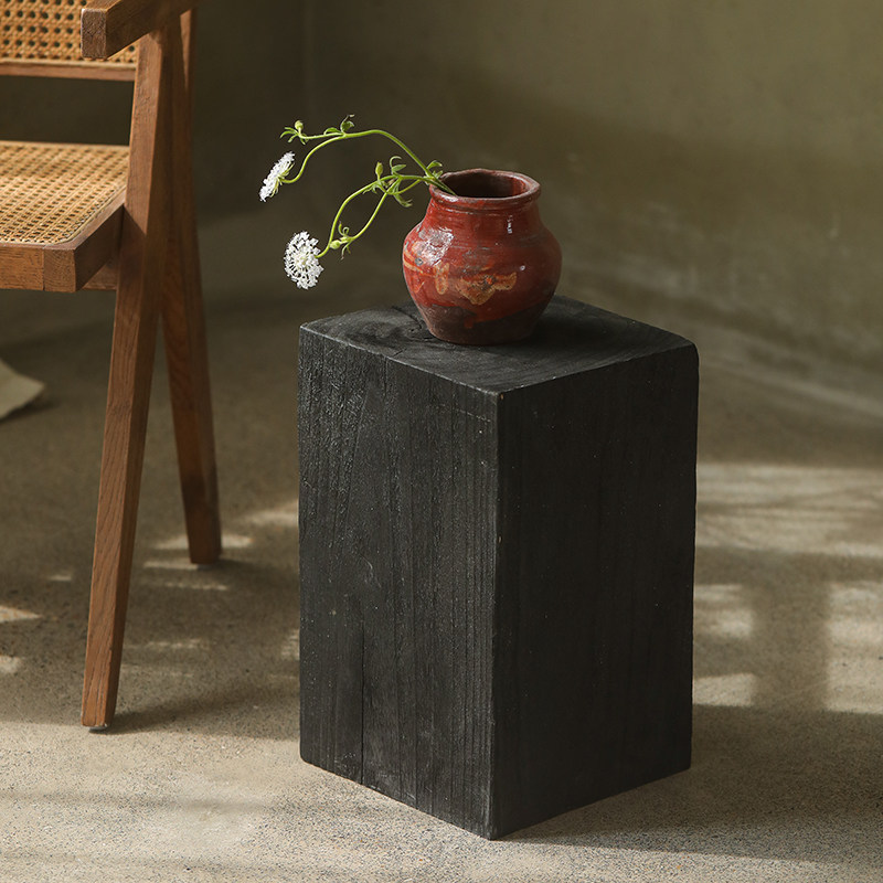 黑色方形侘寂风沙发原木小边几实木喝茶小茶几复古民宿装饰品摆件,家居饰品,家饰软装搭配套装,淘宝优惠券,粉丝福利购,淘宝优惠卷