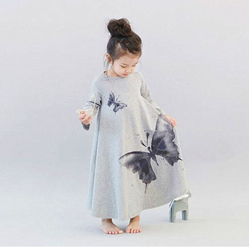 春秋季女童长袖纯棉长款女孩母女亲子装睡衣睡裙家居服可外穿