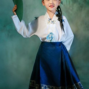织金男童马面裙女童汉服中国风斜襟上衣刺绣幼儿园套装明制春夏款