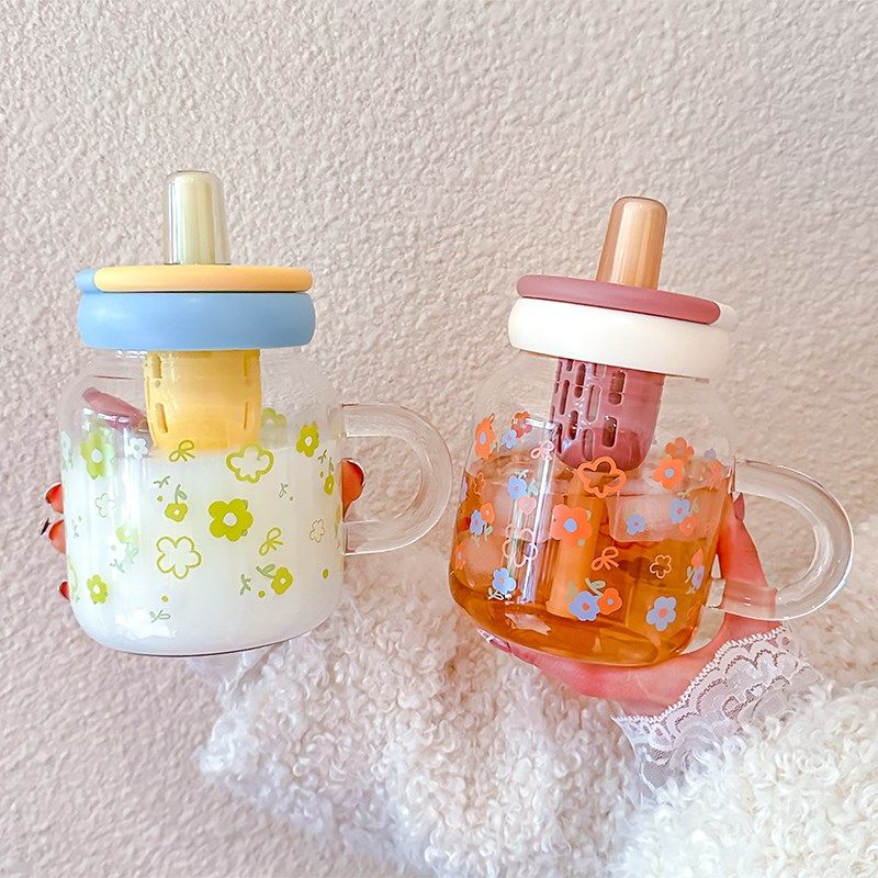 茶水分离玻璃杯女生办公室桌面大肚水杯2025新款吸管杯夏季耐高温,餐饮具,玻璃杯,淘宝优惠券,粉丝福利购,淘宝优惠卷