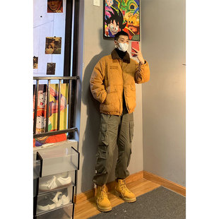 重头来过面包服外套男冬季工装潮流纯色宽松美式棉衣百搭翻领铺棉