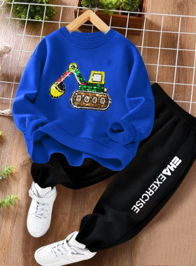 新款儿童变色卫衣纯棉春秋装加厚中小男童套头亮片套装休闲外穿冬
