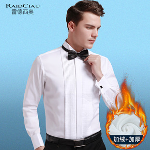 领结新郎衬衫 白色结婚男士 男加绒伴郎婚礼燕子领保暖法式 礼服衬衫