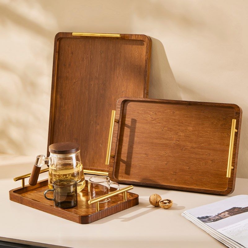 新款家用餐盘木质托盘长方形盘子提手茶盘高级餐具茶具收纳盘圆盘,餐饮具,盘,淘宝优惠券,粉丝福利购,淘宝优惠卷