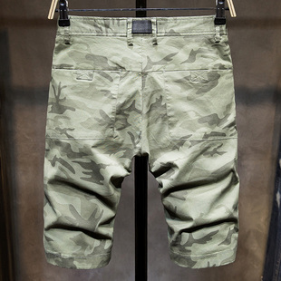 男修身 绿色休闲中裤 潮流五分裤 薄款 纯棉弹 5分2025年夏季 迷彩短裤