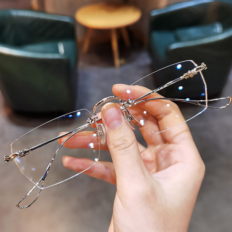 简丹剋萝心无框近视镜潮纯钛超轻男女时尚斯文败类多边素颜平光镜